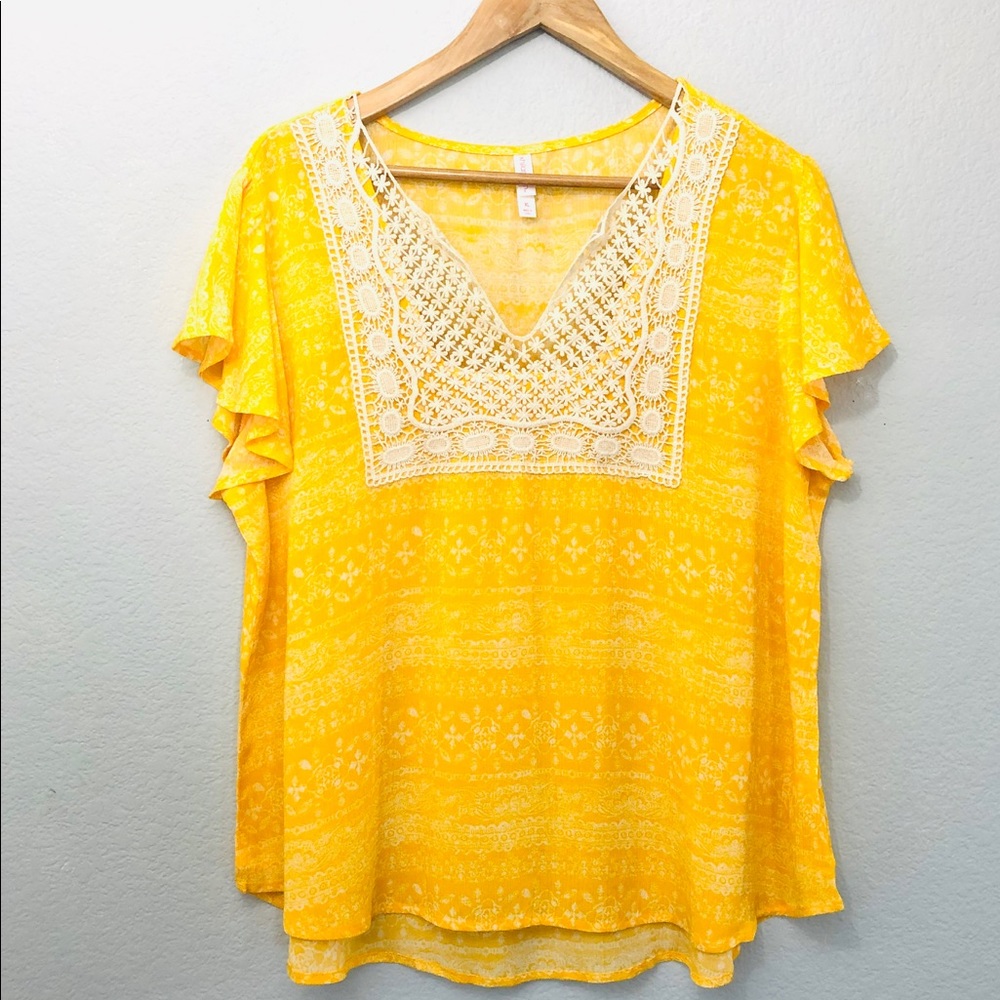 Yellow Embroidered Women's Top